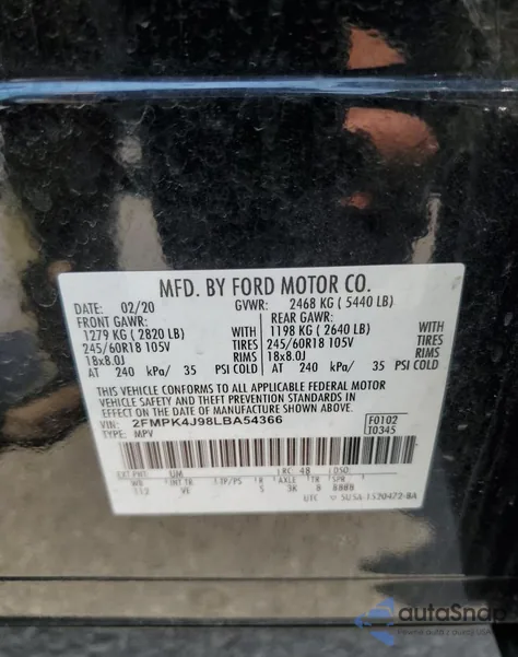 2020 Ford Edge Sel z USA, uszkodzony, nr VIN 2FMPK4J98LBA54366